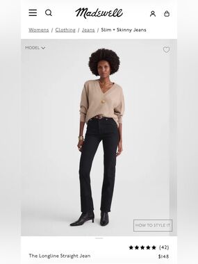 Madewell Black Longline Straight Jeans